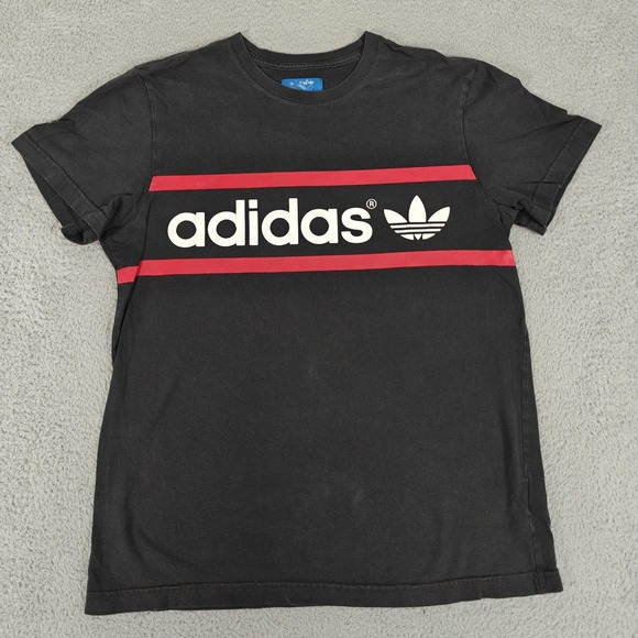 adidas Other - Adidas Shirt Mens Large‎ Black Red Trefoil Spell Out Logo Athletic Cotton Z38386